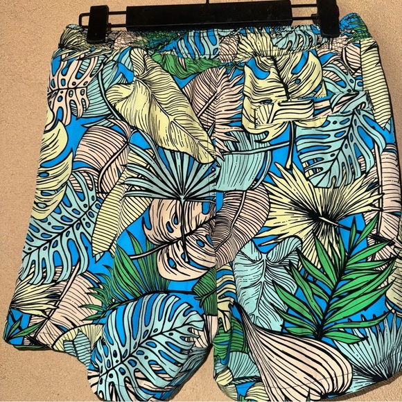 Blue and Green Board Shorts with Tropical Print - Picture 5 of 5